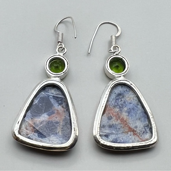 New Sodalite Stone Silver Overlay Hook Earrings - Picture 7 of 9